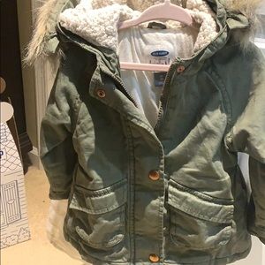 Army green winter coat faux fur